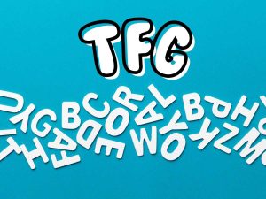 Letras desordenadas con las siglas TFG destacadas sobre un fondo azul