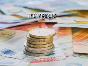 Monedas y billetes representando el costo de un trabajo final de grado.