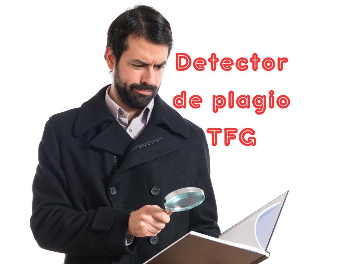 Investigador usando una lupa para examinar un documento, simbolizando la búsqueda detallada de plagio en un TFG.