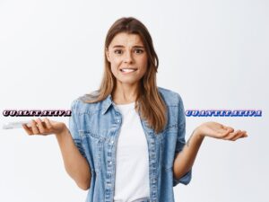 Mujer confundida encogiéndose de hombros sosteniendo teléfono, representando dudas sobre métodos de investigación cualitativa y cuantitativa.